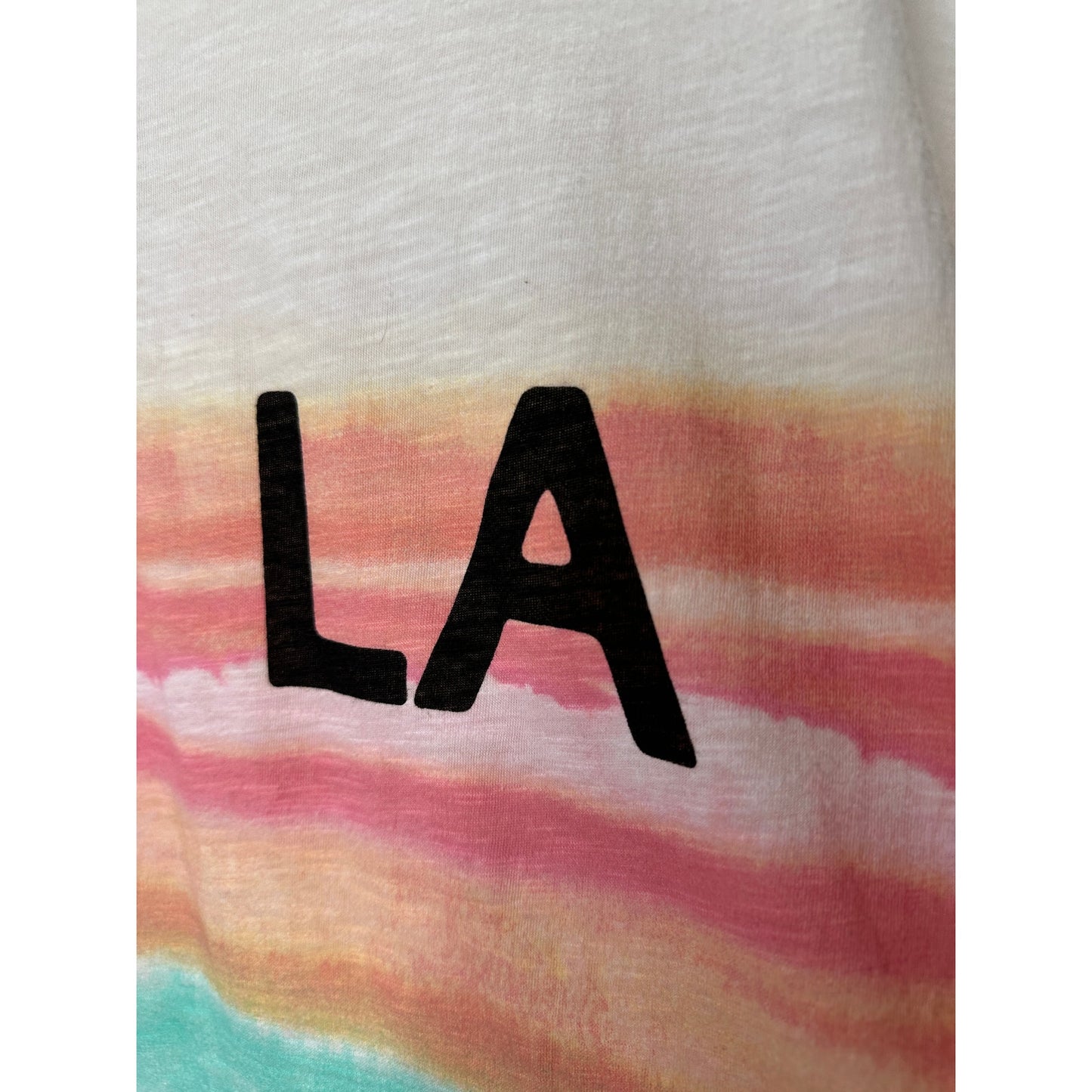 Daily Practice Ivory Peach Teal Striped LA logo High Low Tee XXS