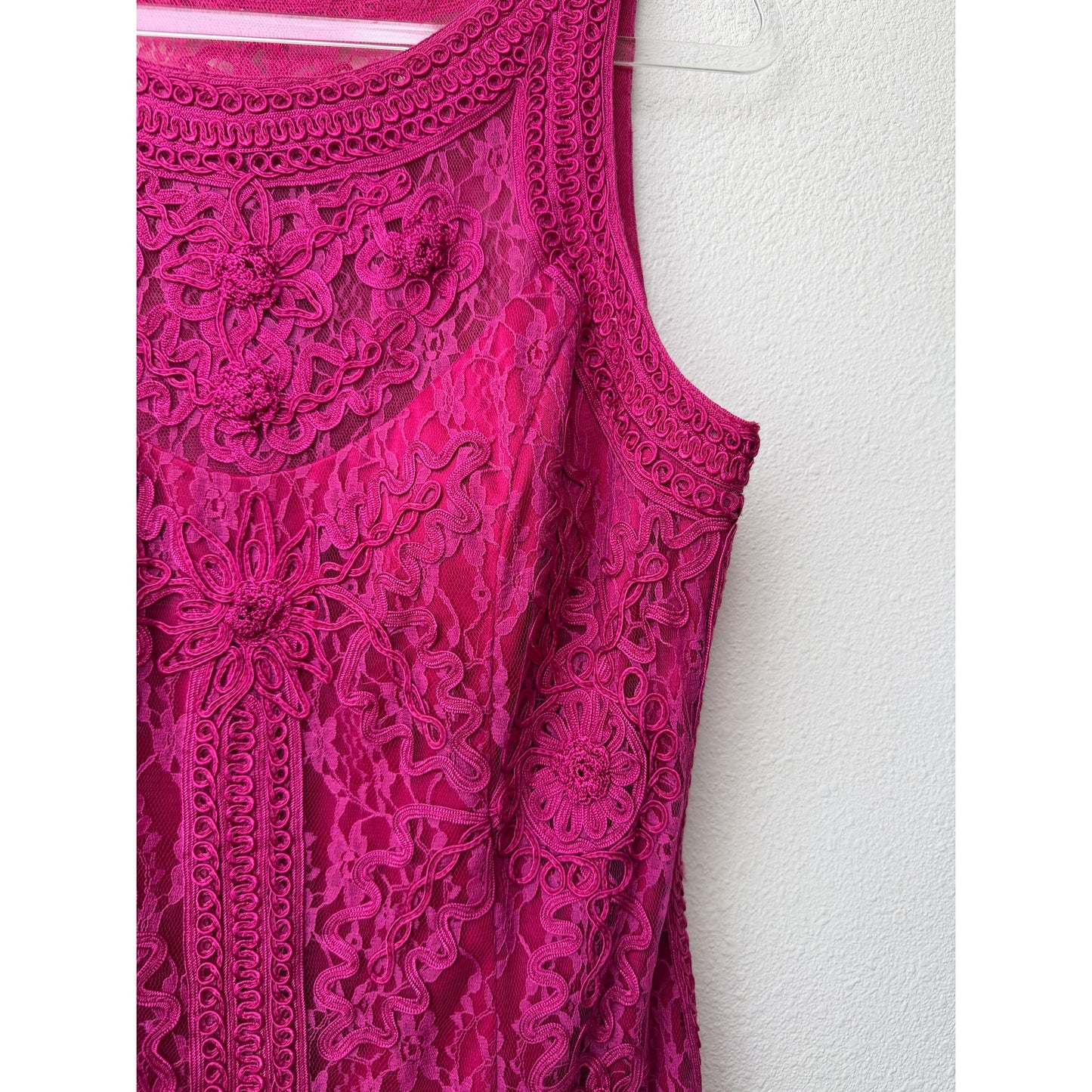Sue Wong Fuchsia Lace Cocktail Dress Sleeveless High Neck Size 14