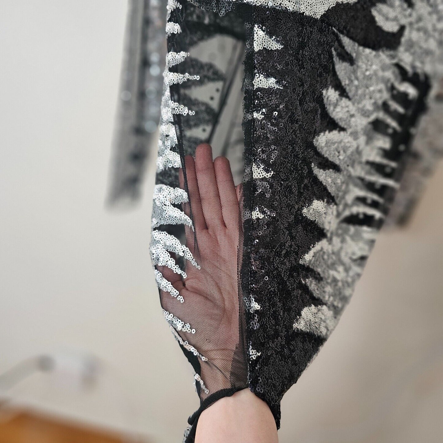 Isolated Heroes Handmade In The UK Black & Silver Sequin Mesh Maxi Dress Large