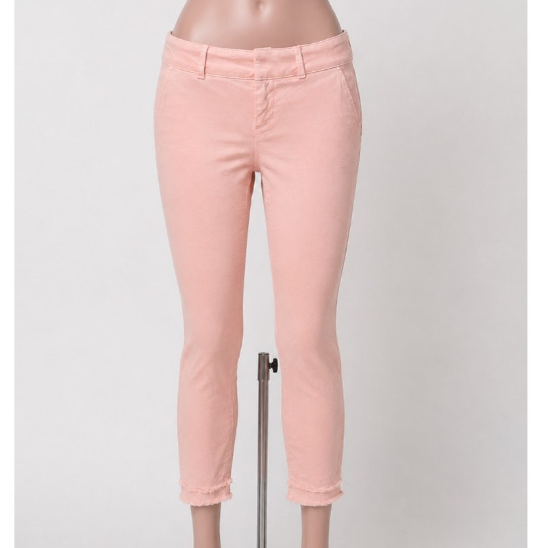Loft Pastel Pink Peach Cute Double Frayed Skinny Crop Pant Chino Zip 00P