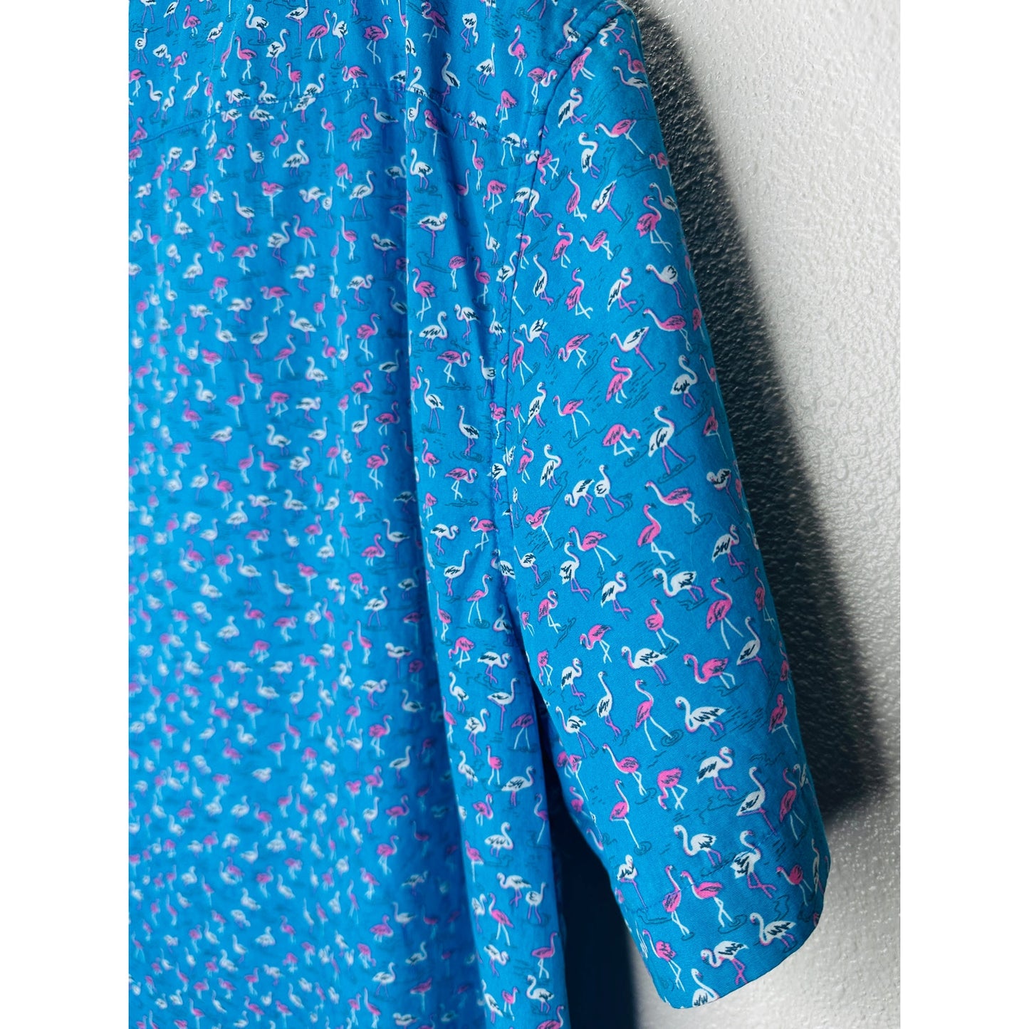 NWT Bonobos Blue with Tiny Pink & White Flamingos Button Shirt XL