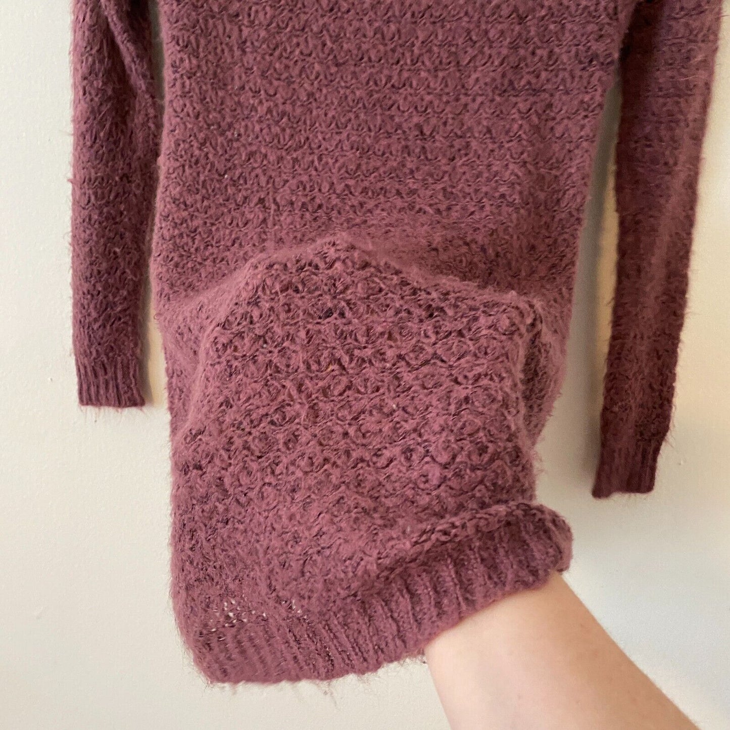Frenchi Eggplant Soft Plum Fuzzy Loose-Knit Long Sleeve Round Neck Sweater XS