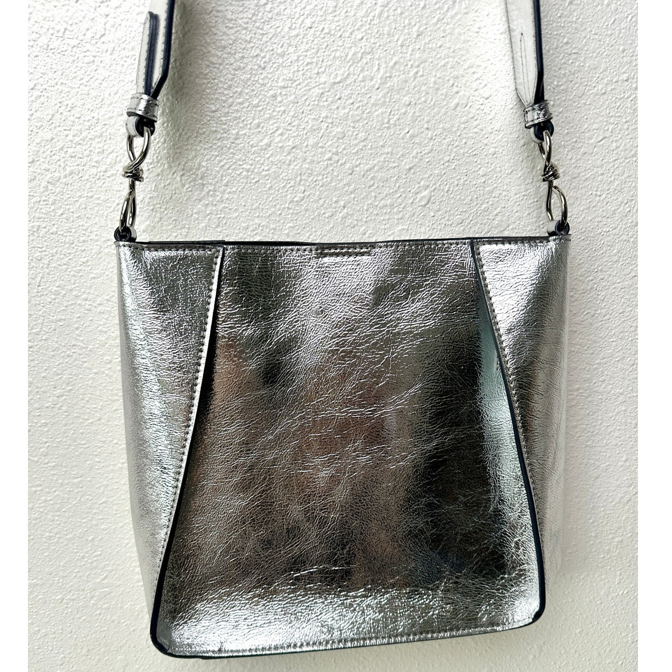NWT Stella McCartney Stonewall Mini Crossbody Bag – Metallic Silver Faux Leather