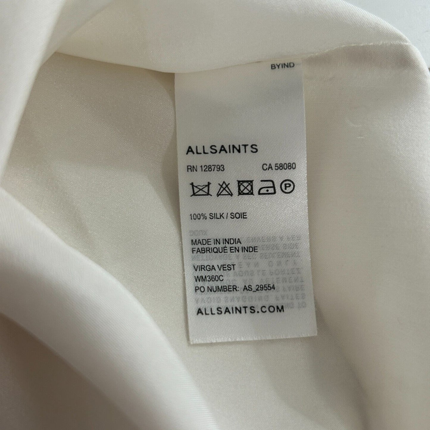 Allsaints Off-White 100% Silk Long Line Tank Top Black Rectangle Block Front 8