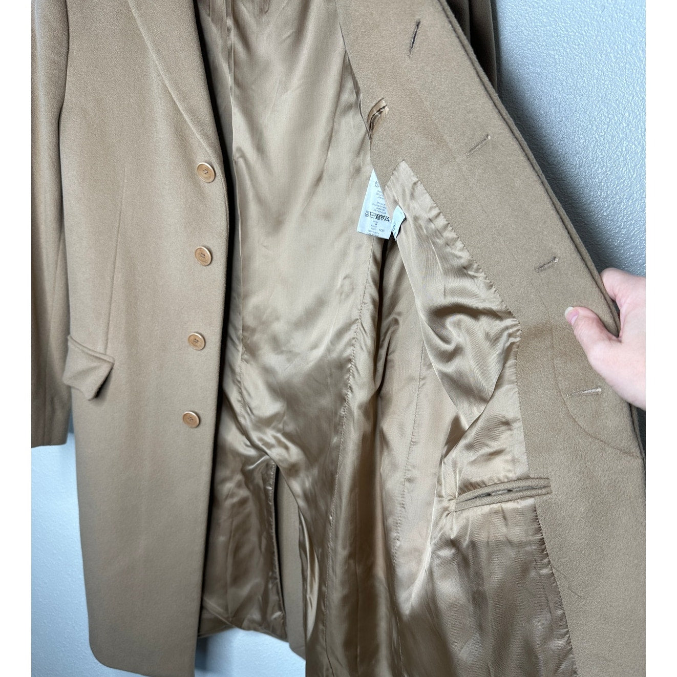 Givenchy Camel Tan Wool & Cashmere Blend Color Block Overcoat 48 / XXL