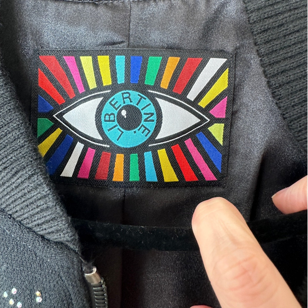 Libertine Black Rhinestone Multicolor Encrusted Zip Jacket XL