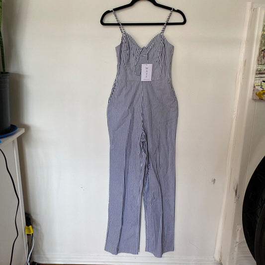 WAYF Massa Front Tie-Knot Pockets Blue White Pin Striped Jumpsuit Romper XS