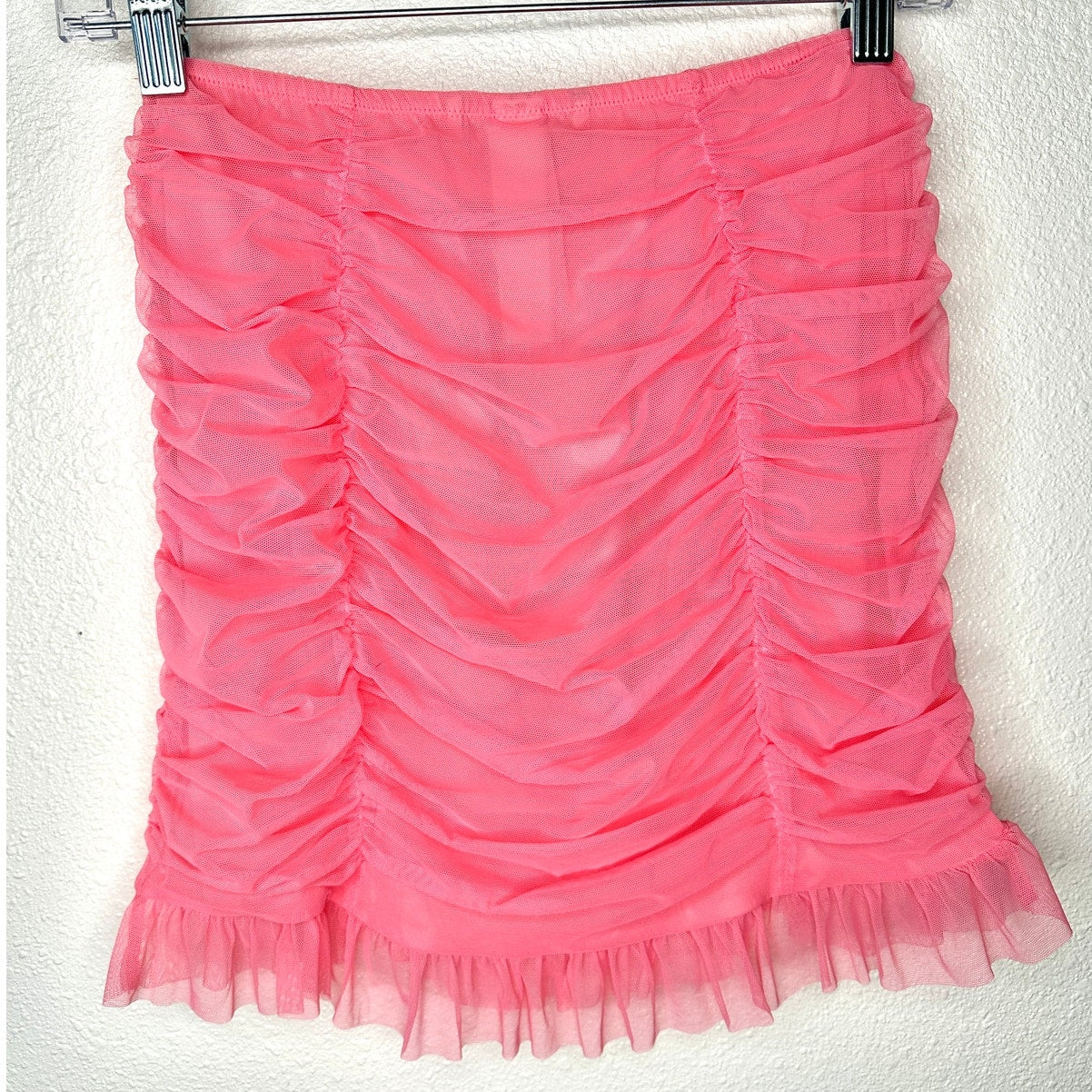 NWT Victorias Secret Pink Mesh Pleated Ruched Ruffle Stretch Mini Skirt 6