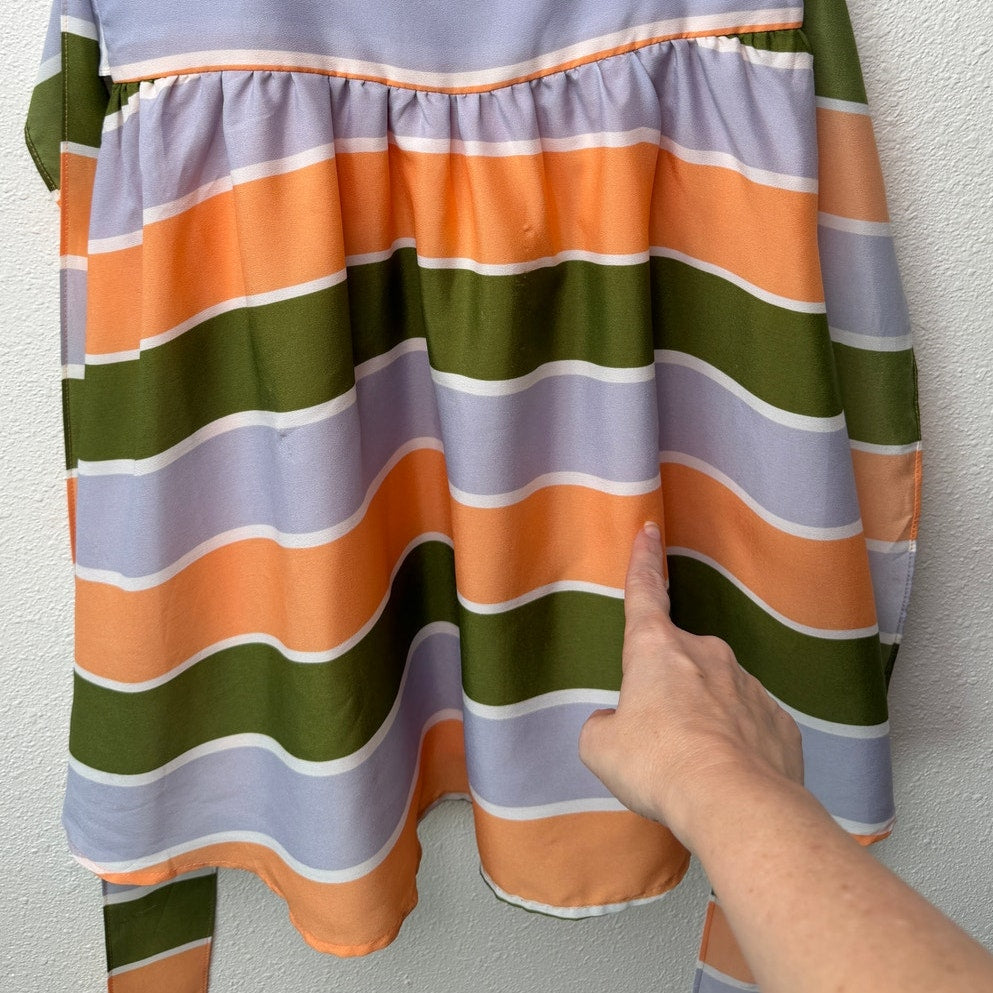 Bar III Front Row Striped Belted Fit & Flare Dress Peach Green Lilac Sz S
