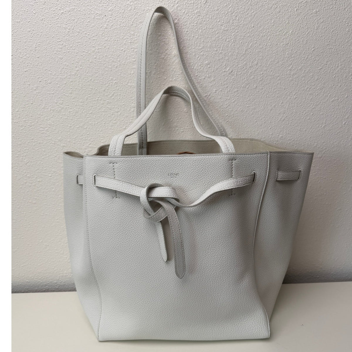 Celine Medium Cabas Phantom Ivory Grained Calfskin Leather Tote Bag
