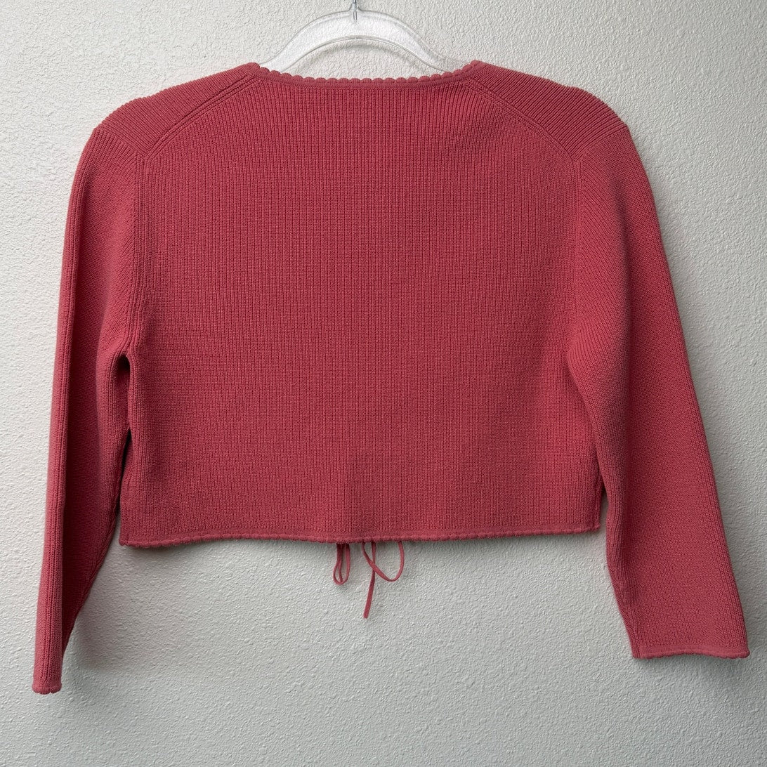 Jenny Walton Pink Scalloped Tie Front Cropped Cardigan Size L