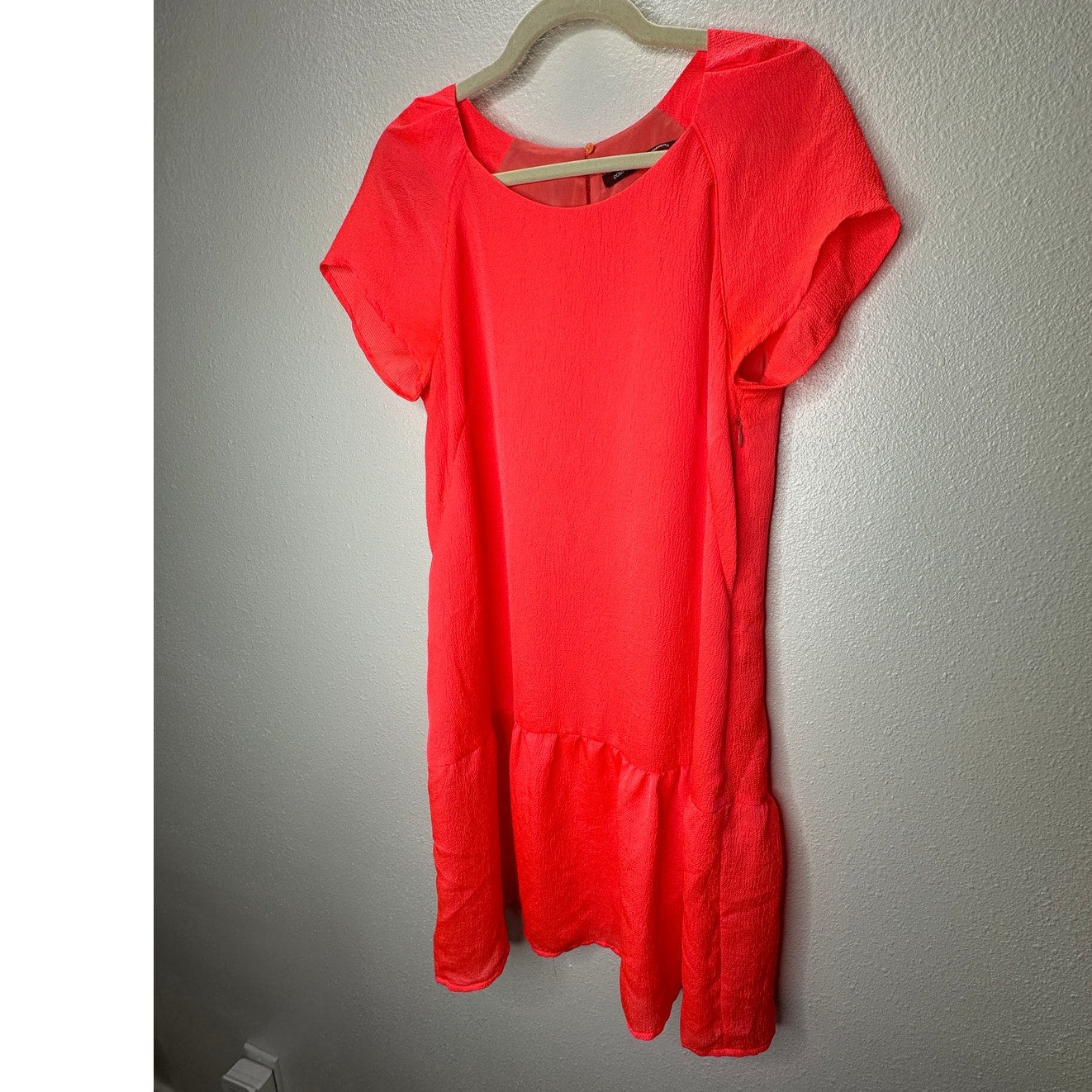 Comptoir Des Cotonniers Florescent Orange Round Neck Cap Sleeve Ruffle Dress 40 / 8