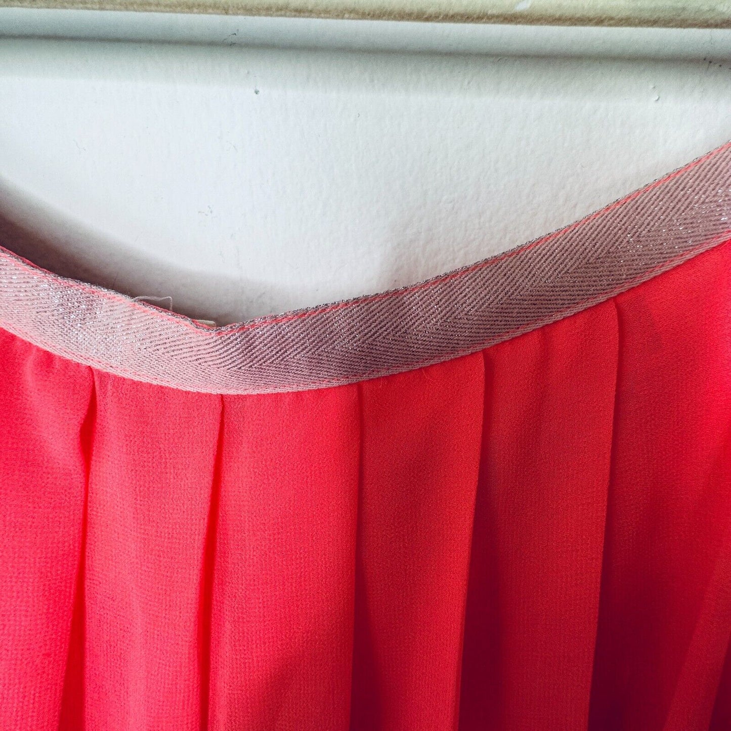 Love Riche Pink Flowy Sheer Maxi Attached Short Slip Silver Shimmer Waist L