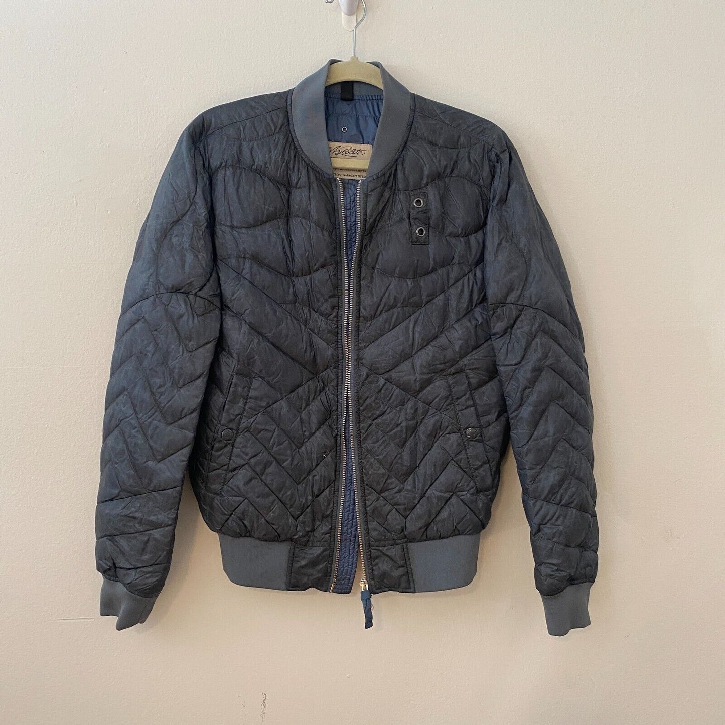 Blauer Nylolite Blue Gray Quilted Super Soft Down Zip Bomber Jacket Coat Medium