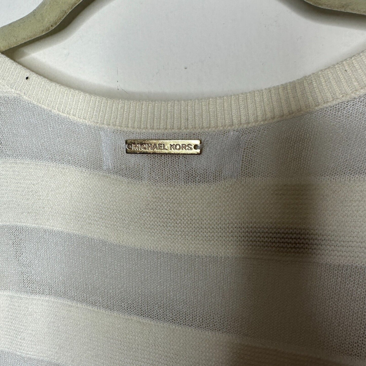 NWT Michael Kors Cream and Sheer Stripes Sleeveless Deep Scoop Neck Tank Top SM