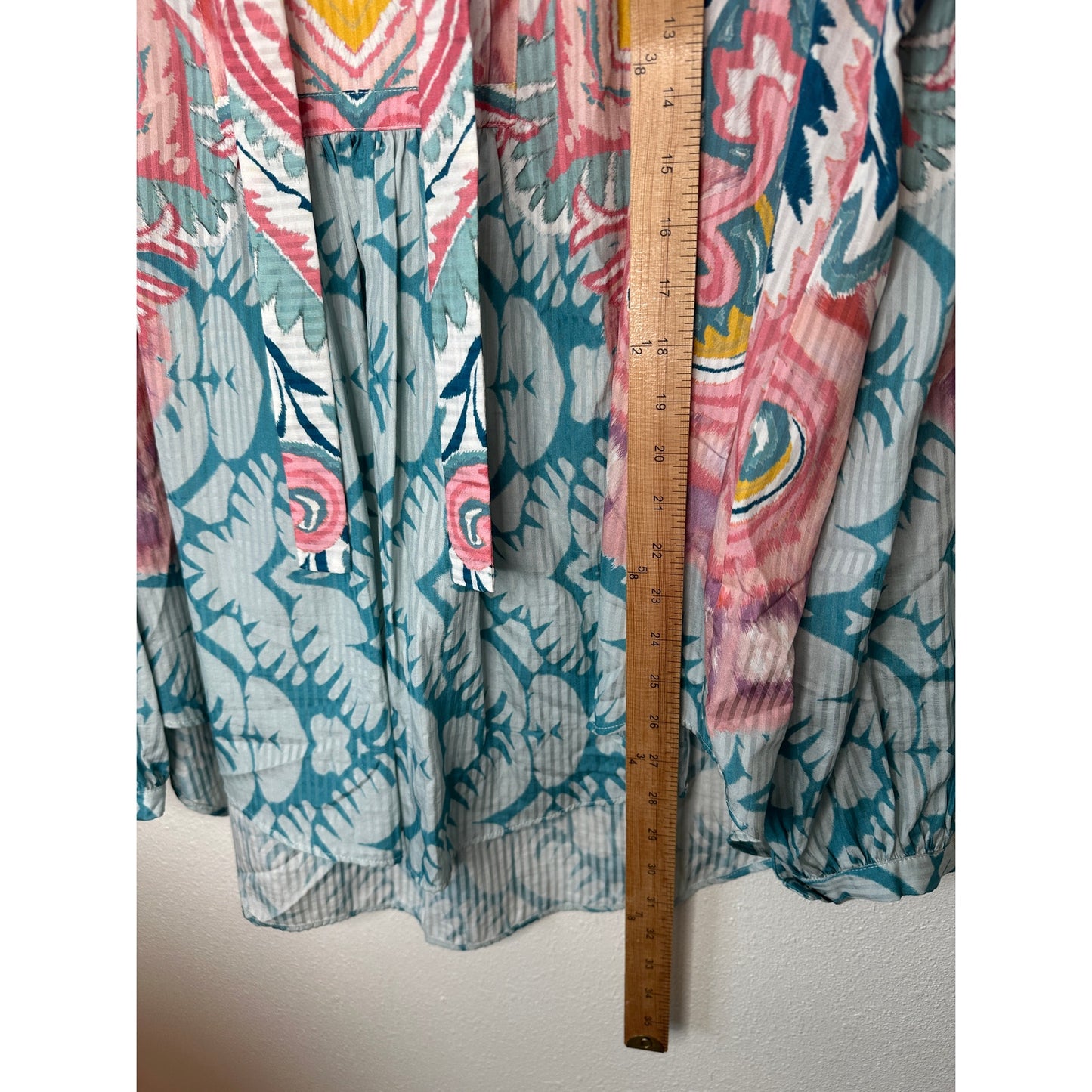 NWT Etro Teal Multicolor Paisley Georgette Long Sleeve Tie Neck Blouse 48 / XL