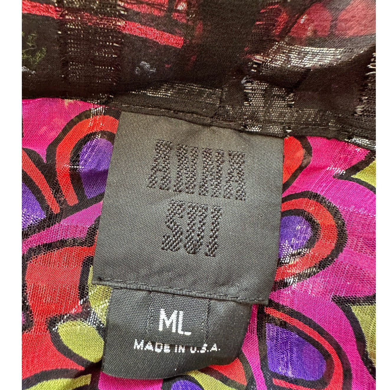 Anna Sui Multicolor Pink Black Purple Sheer Shimmer Floral Paisley Kimono M / L