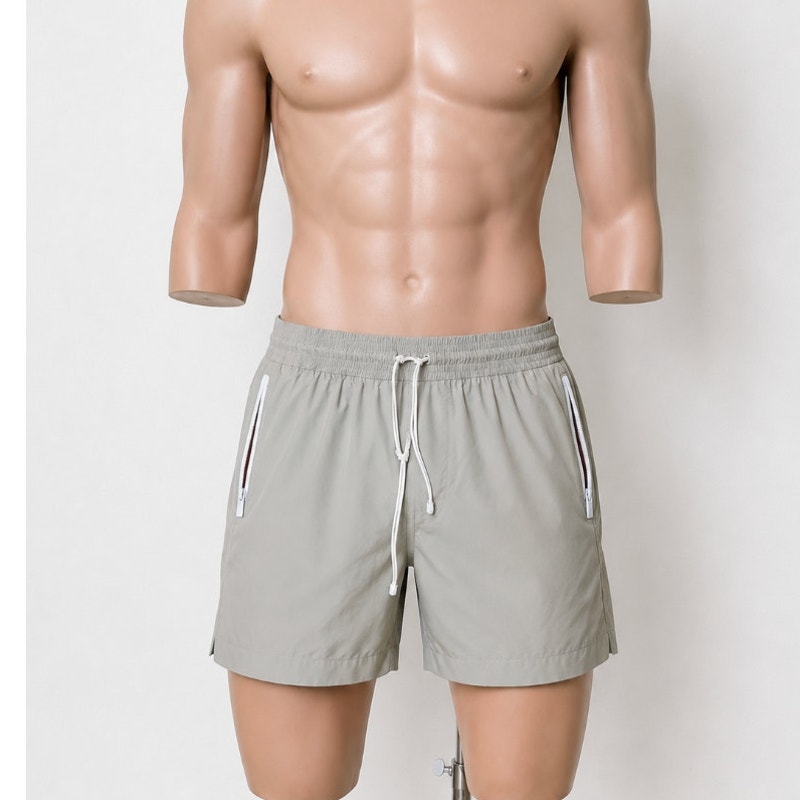 Hermes Mens Gray Drawstring Waist Zip Pocket Swim Trunks