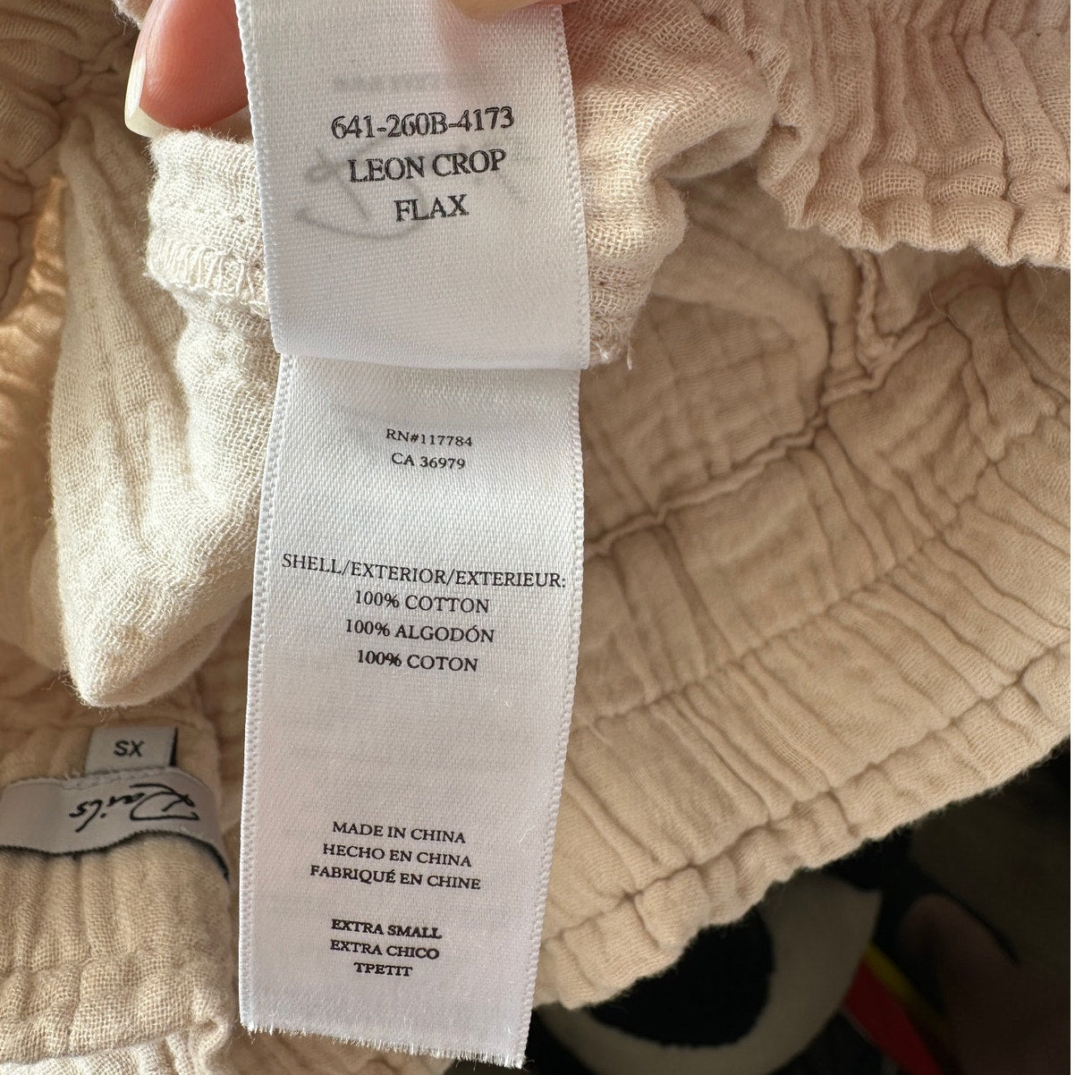 Rails Leon Crop Pants Flax Cotton Gauze Elastic Waist XS