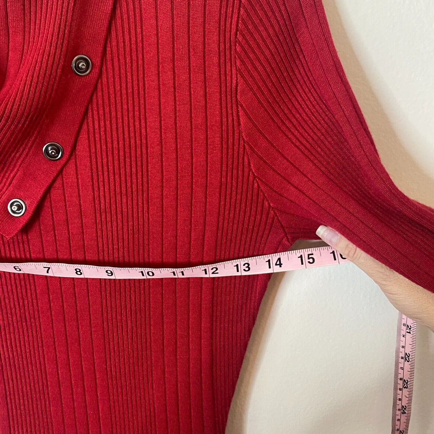 Guess Red Asymmetric Turtle Neck Bodycon Midi Sweater Dress Side Buttons XS