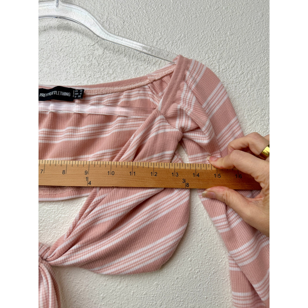PrettyLittleThing Peach Stripe Tie Crop Top Womens US 6