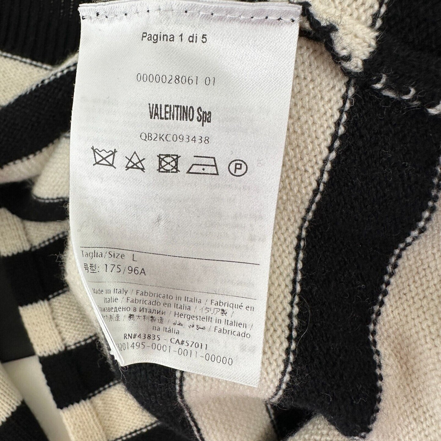 Valentino Off White & Black Horizontal Stripe Open Back Satin Shoulder Tie Top L