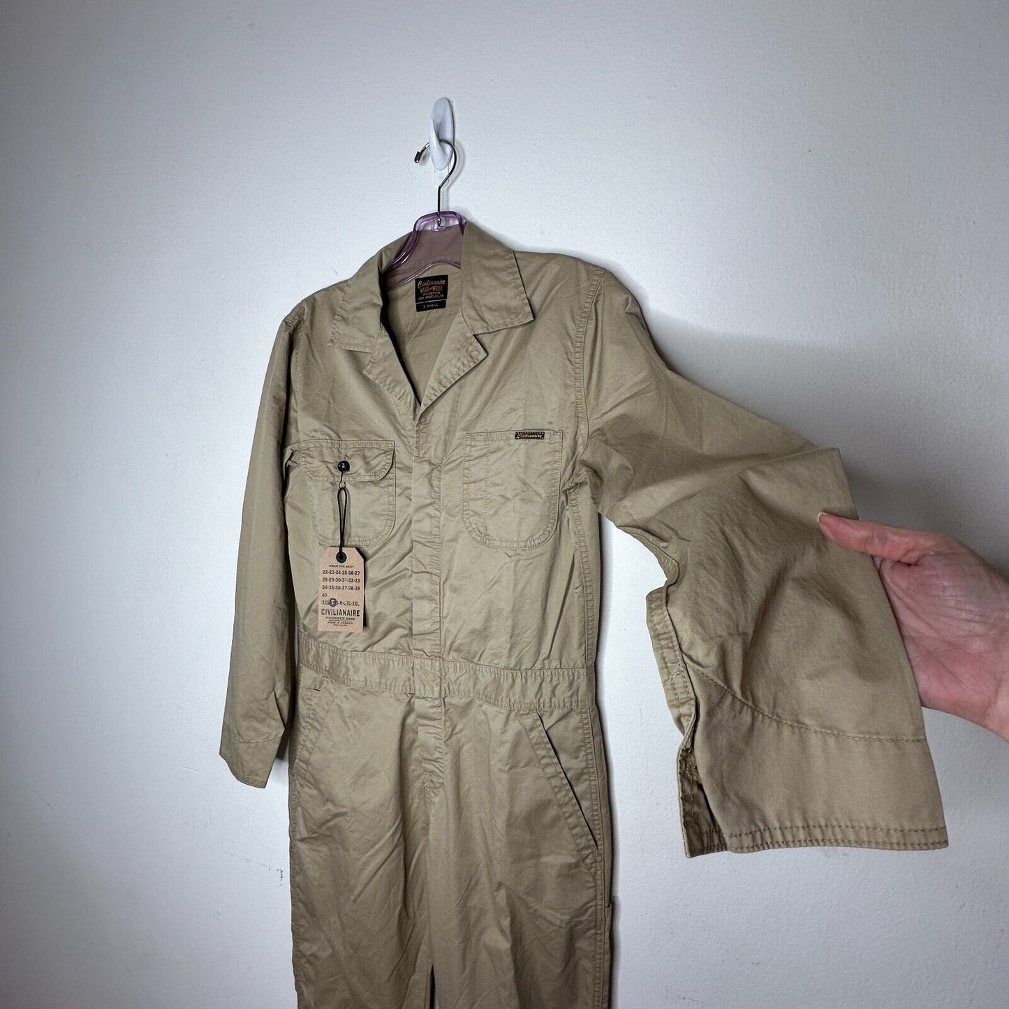 NWT Civilianaire Tan Khaki Zip-Front Long Sleeve Utility Pockets Jumpsuit XS