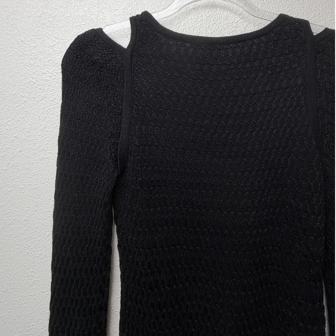 Bebe Black Shimmer Cold Shoulder Knit Sweater Women's Medium