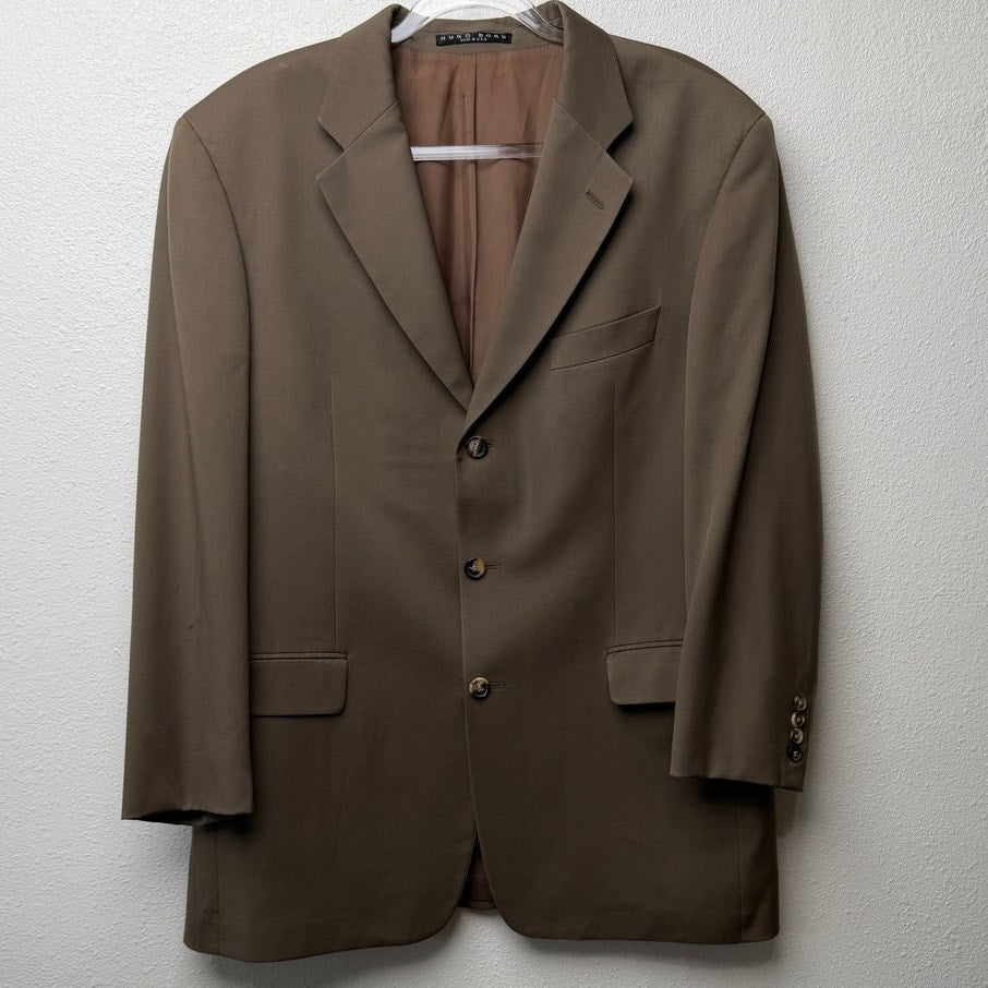 Hugo Boss Men’s Olive Green Super 100 3-Button Blazer Jacket