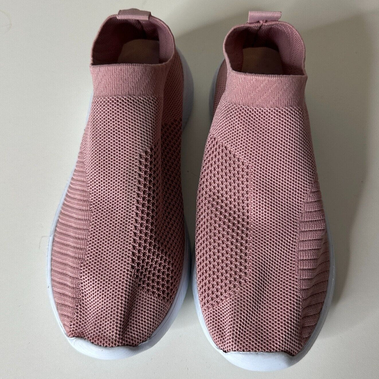 Blush Mauve Pink Canvas Weave Design Square Toe Slip-On Sneakers White Bottoms 7