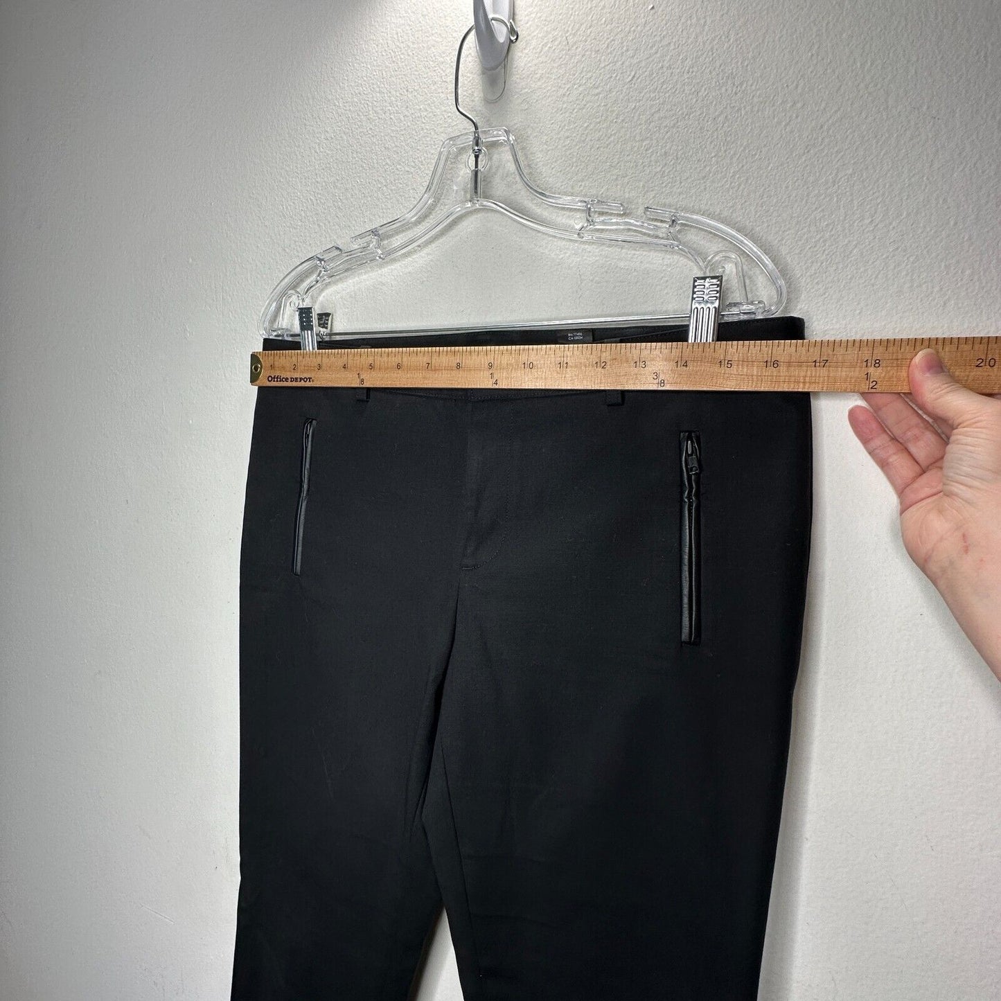 Club Monaco Black Straight Leg Leather Trimmed Zip & Pockets Trouser Pants 10