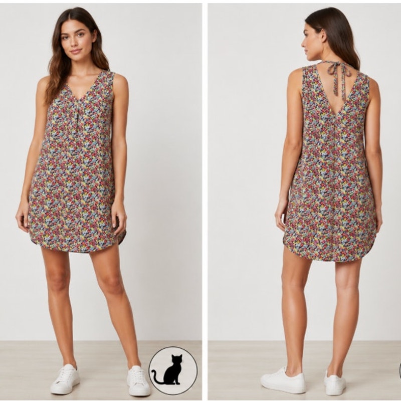 Gap Cute Pink Multi-Color Floral Sleeveless V-Neck Shift Dress Tie Back XS