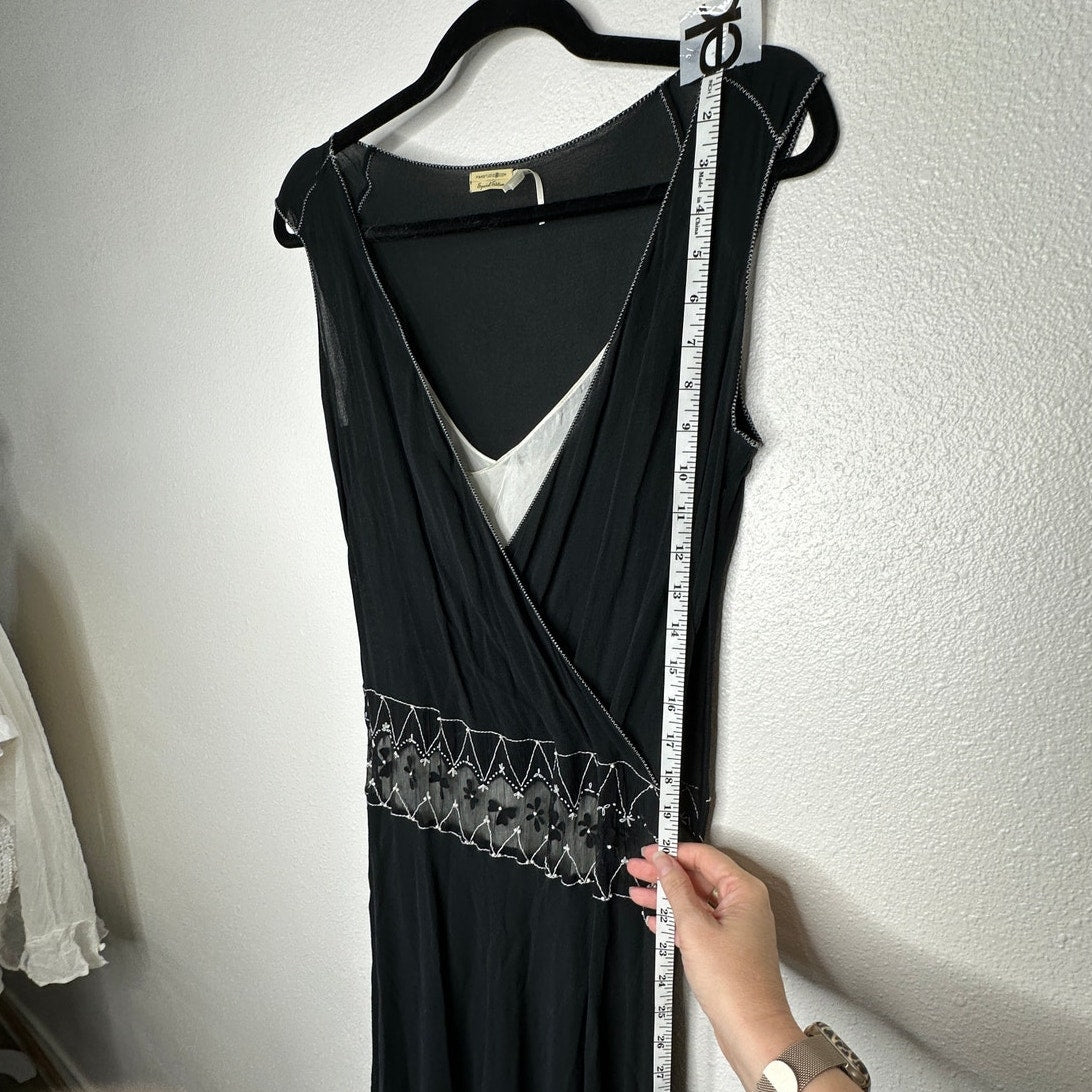 Vintage Max Studio Special Edition Black Ivory Sheer Silk Embroidered Dress S