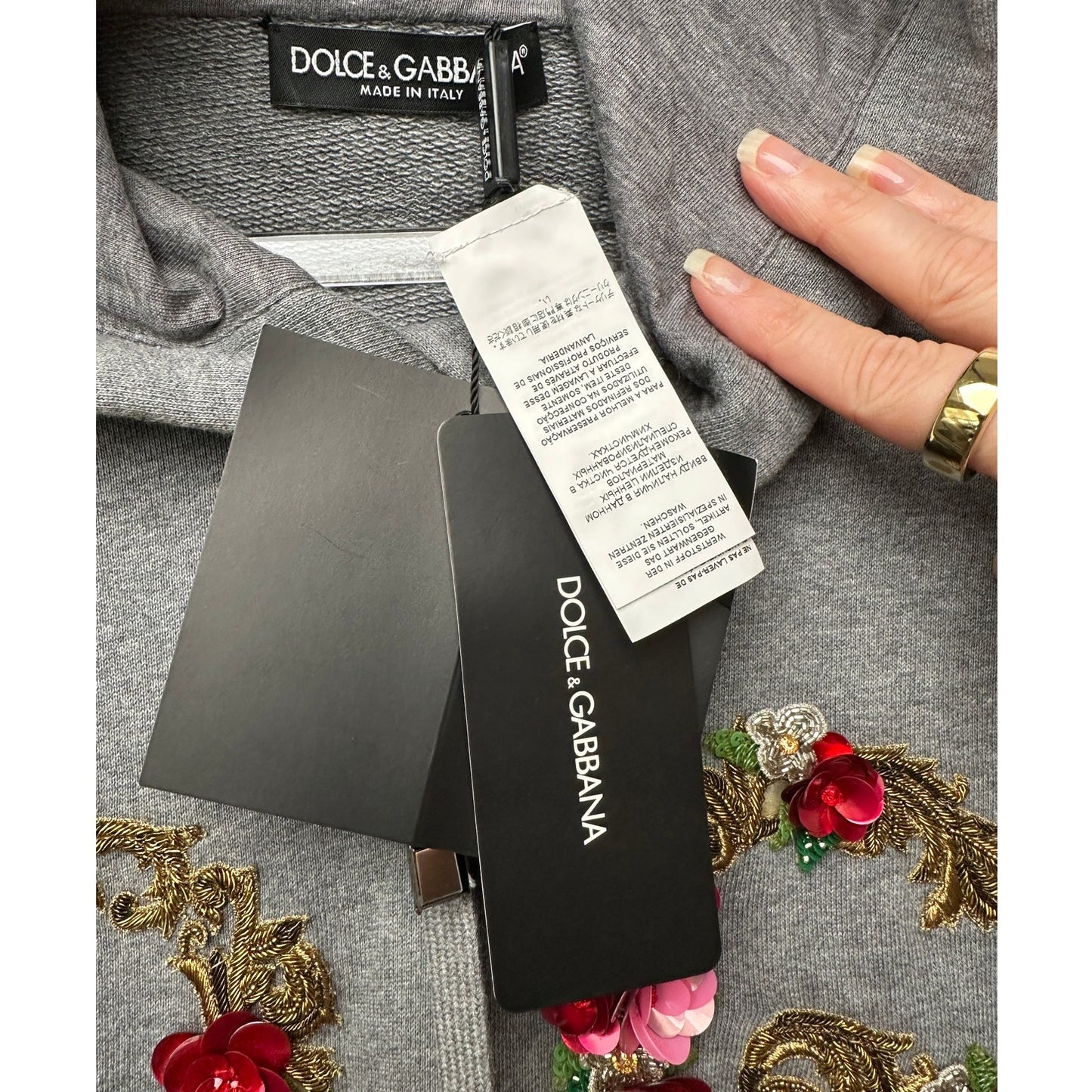 NWT Dolce & Gabbana Embellished Floral Logo Hoodie Gray Women US M