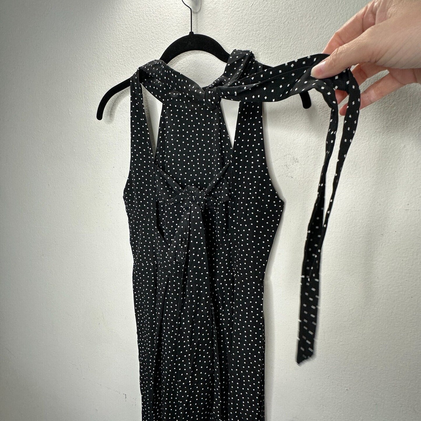 Audrey Halterneck Black White Polka Dot Open Tie Back Pleat Wide Leg Jumpsuit S