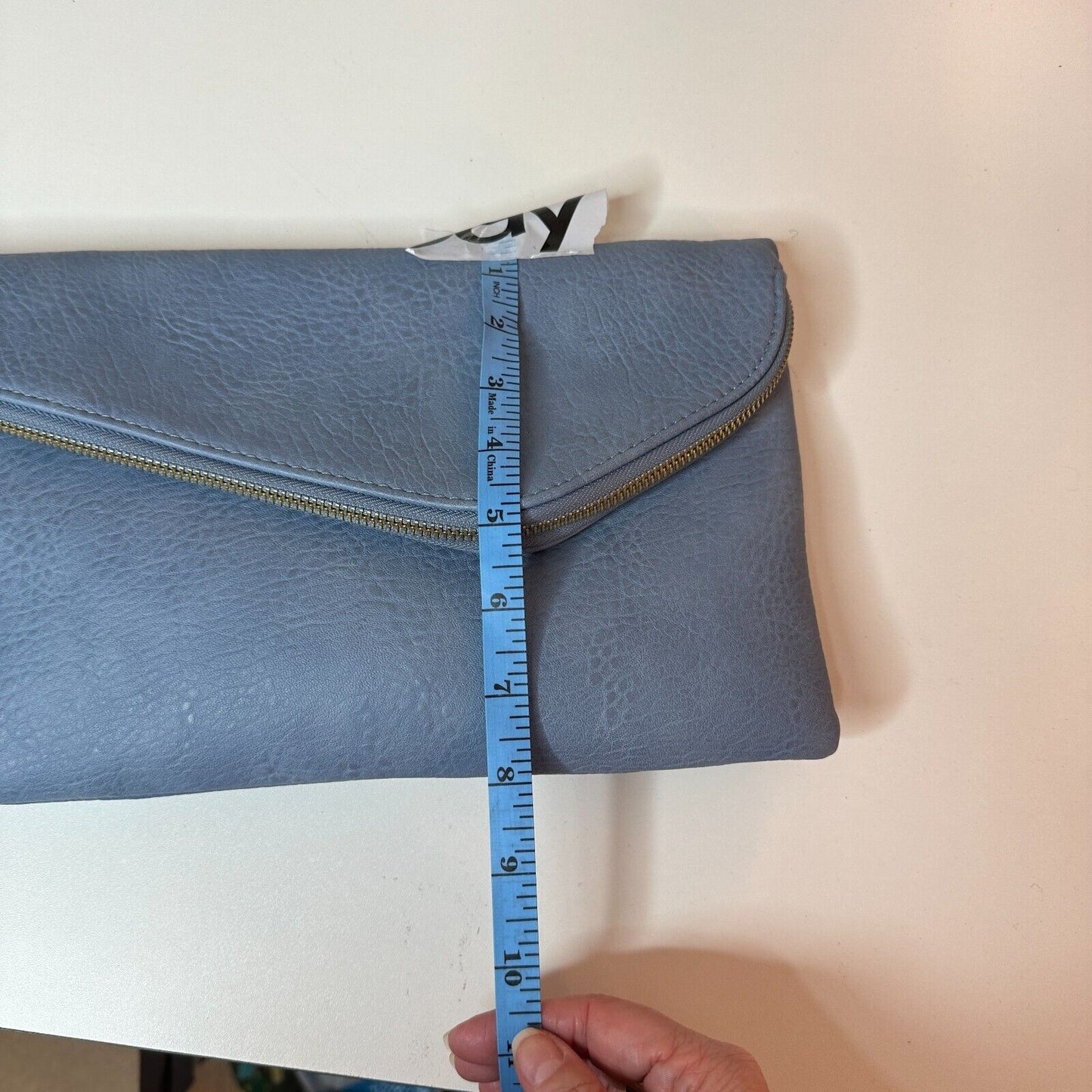 Urban Expressions Stella Dusty Blue Pebble Vegan Striped Interior Leather Clutch