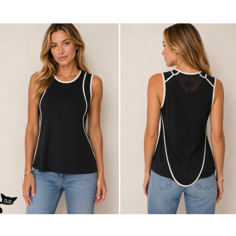 Rag & Bone Black & Cream Round Neck Sleeveless Sheer Tank Top S