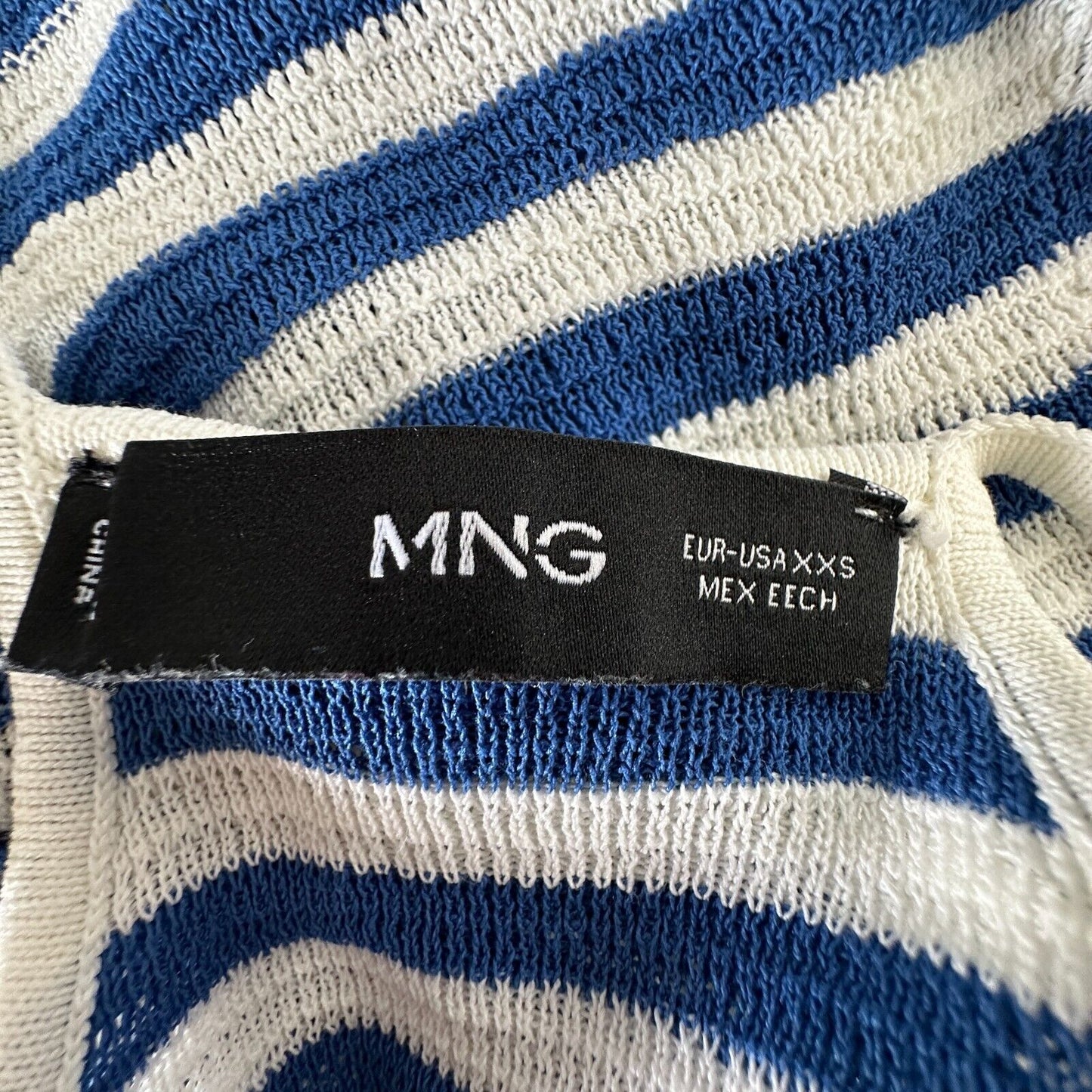 MNG White & Blue Striped Fine Knit V-Neck Thin Straps Maxi Stretch Dress XXS