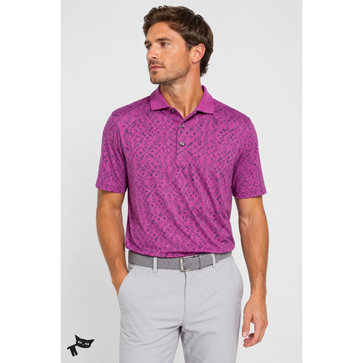 Greyson Men's Purple Performance Geometric Design Polo L