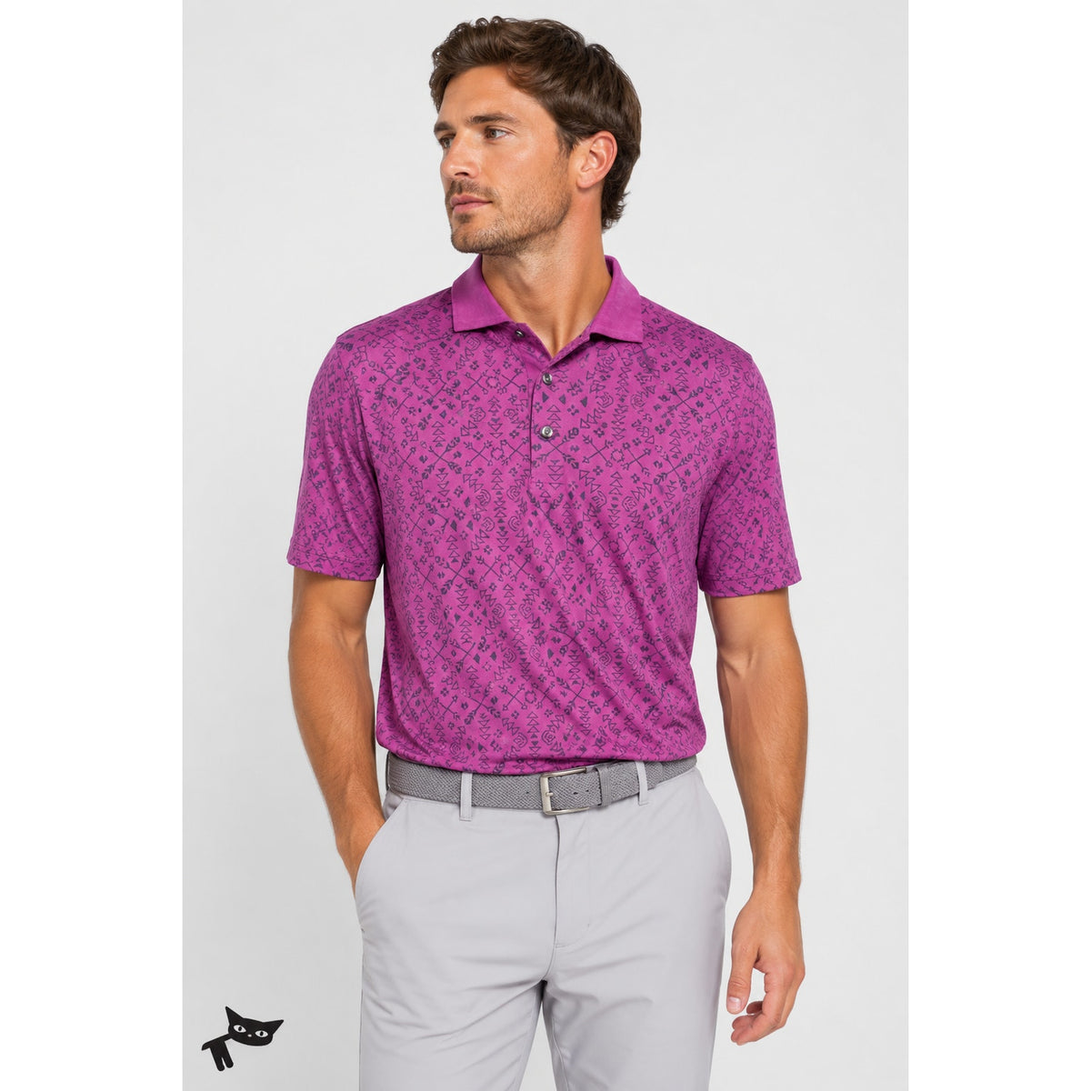 Greyson Men's Purple Performance Geometric Design Polo L