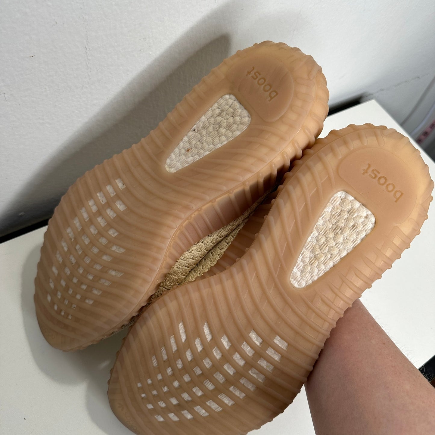 Yeezy x Adidas Boost 350 Tan & Blue Linen Fabric Sneakers Shoes 8.5