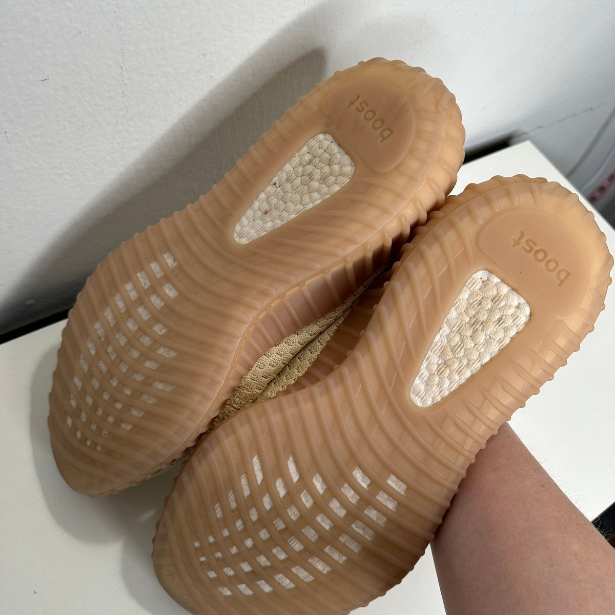 Yeezy x Adidas Boost 350 Tan & Blue Linen Fabric Sneakers Shoes 8.5