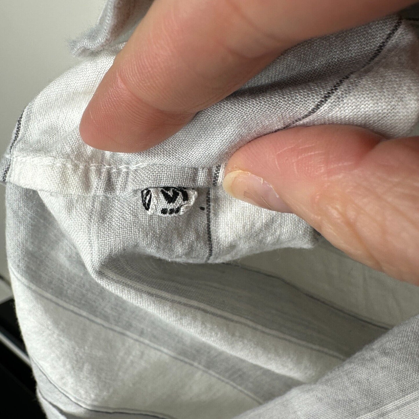 Dev Imports Men's Casual Short Sleeve Button Down White Gray Stripe Polo Shirt L