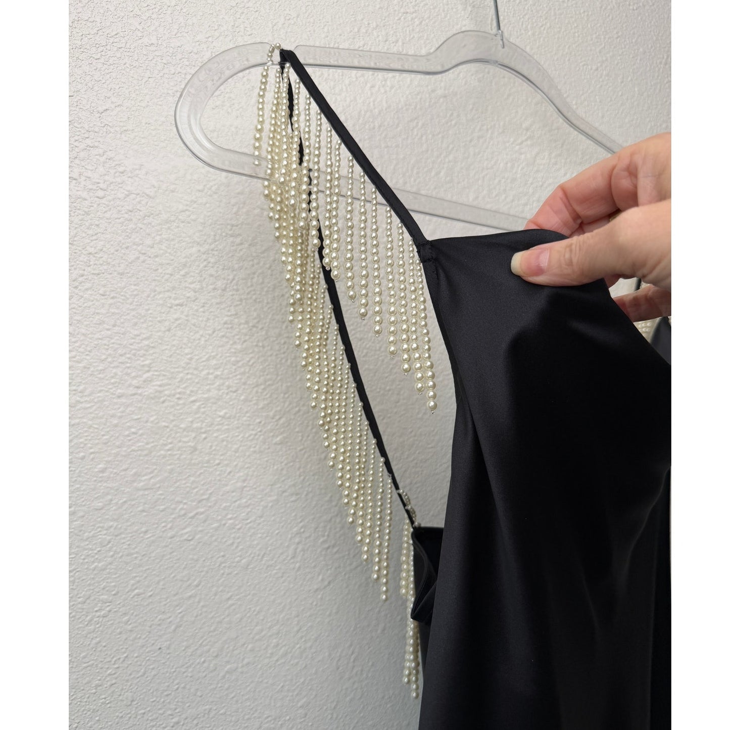 Fleur du Mal Black Silk Pearl Strap High Slit Midi Dress Size S