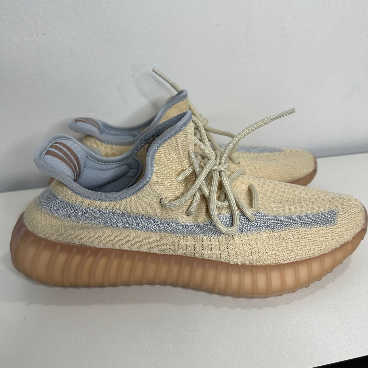 Yeezy x Adidas Boost 350 Tan & Blue Linen Fabric Sneakers Shoes 8.5