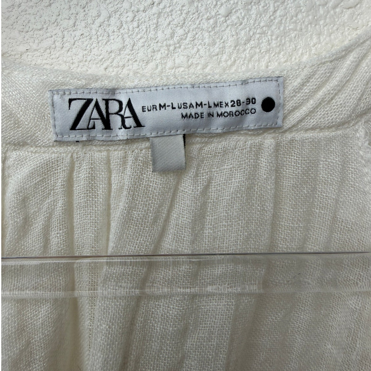 Zara Cream Linen Blend Crinkle V-Neck Boxy Button Front Boho Blouse M/L