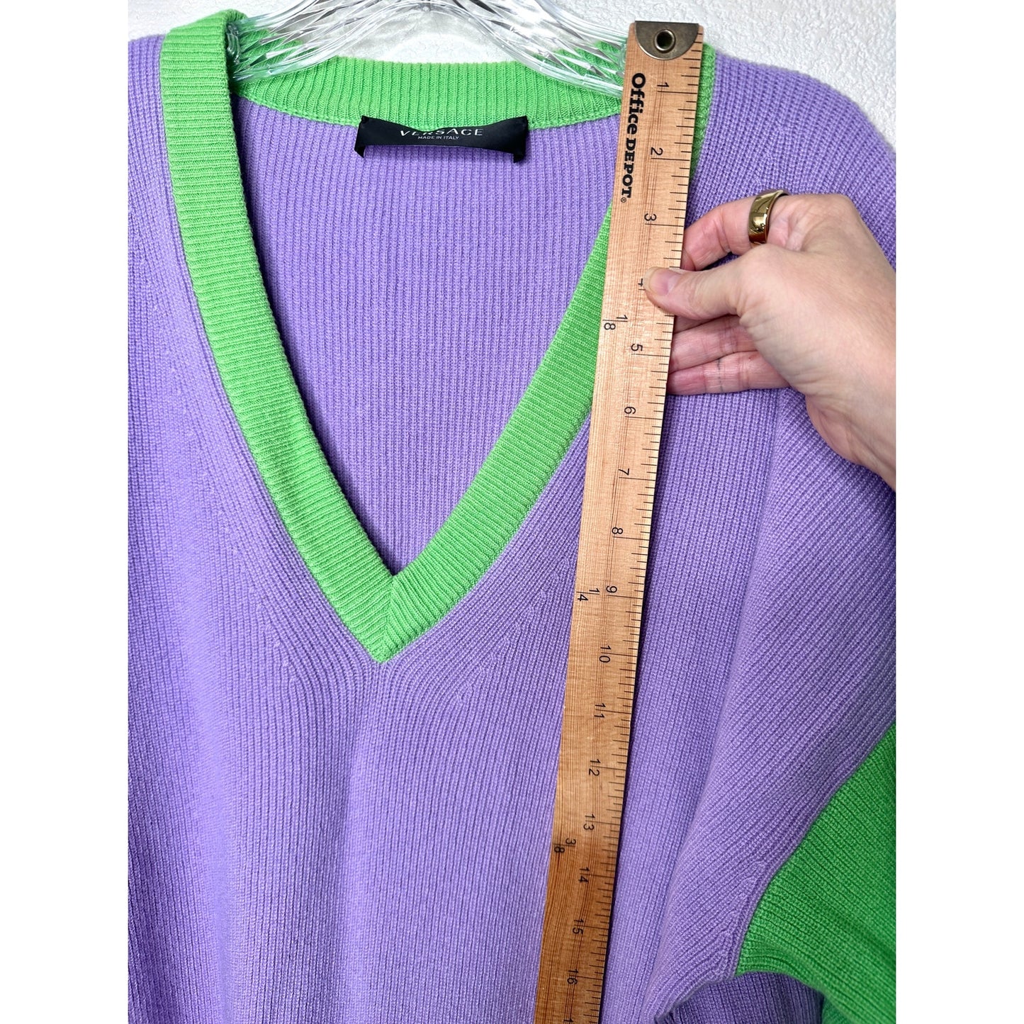 Versace Colorblock Cashmere V-Neck Sweater Purple/Green Women’s S IT38