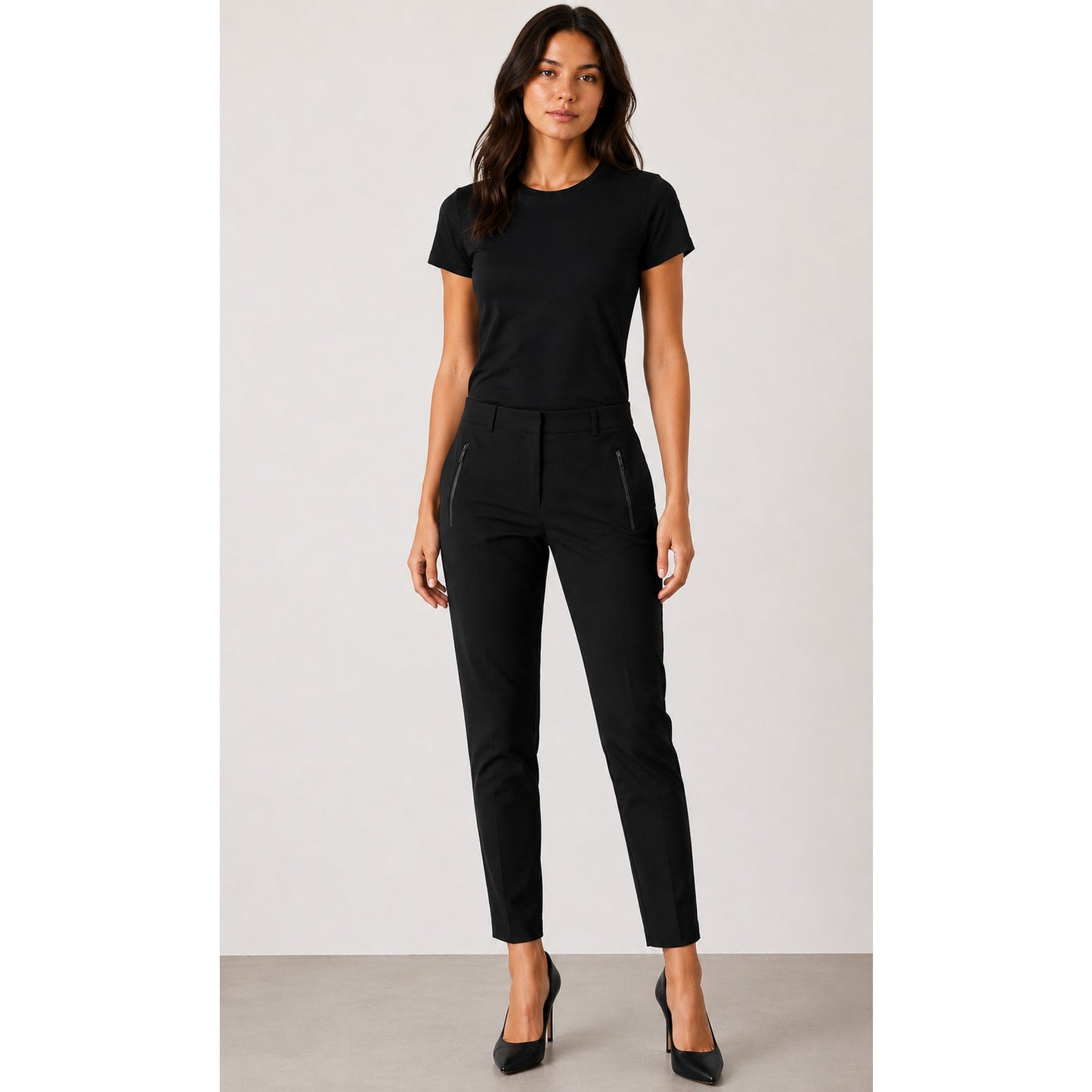 Club Monaco Black Straight Leg Leather Trimmed Zip & Pockets Trouser Pants 10