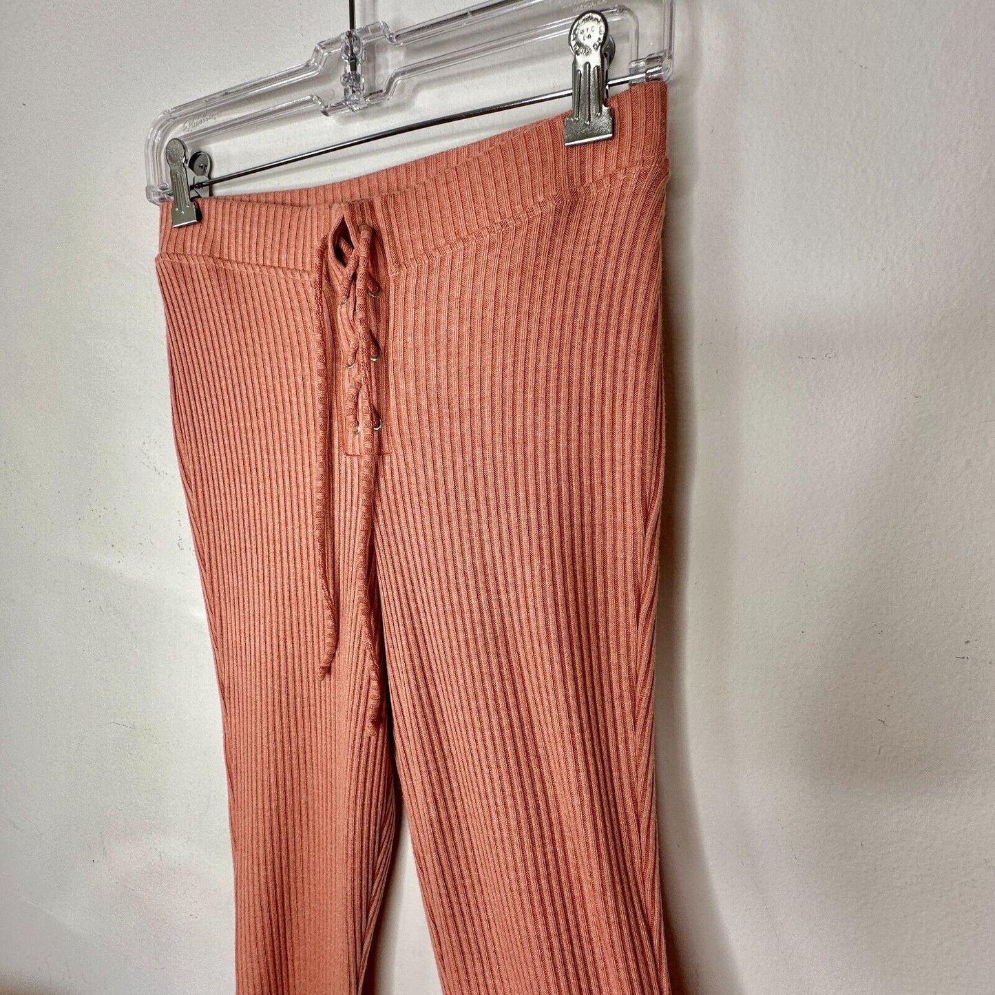 NWT Topshop Comfy Peach Ribbed Knit Flare Leg Lace-Up Front Tie Legging Pant 6