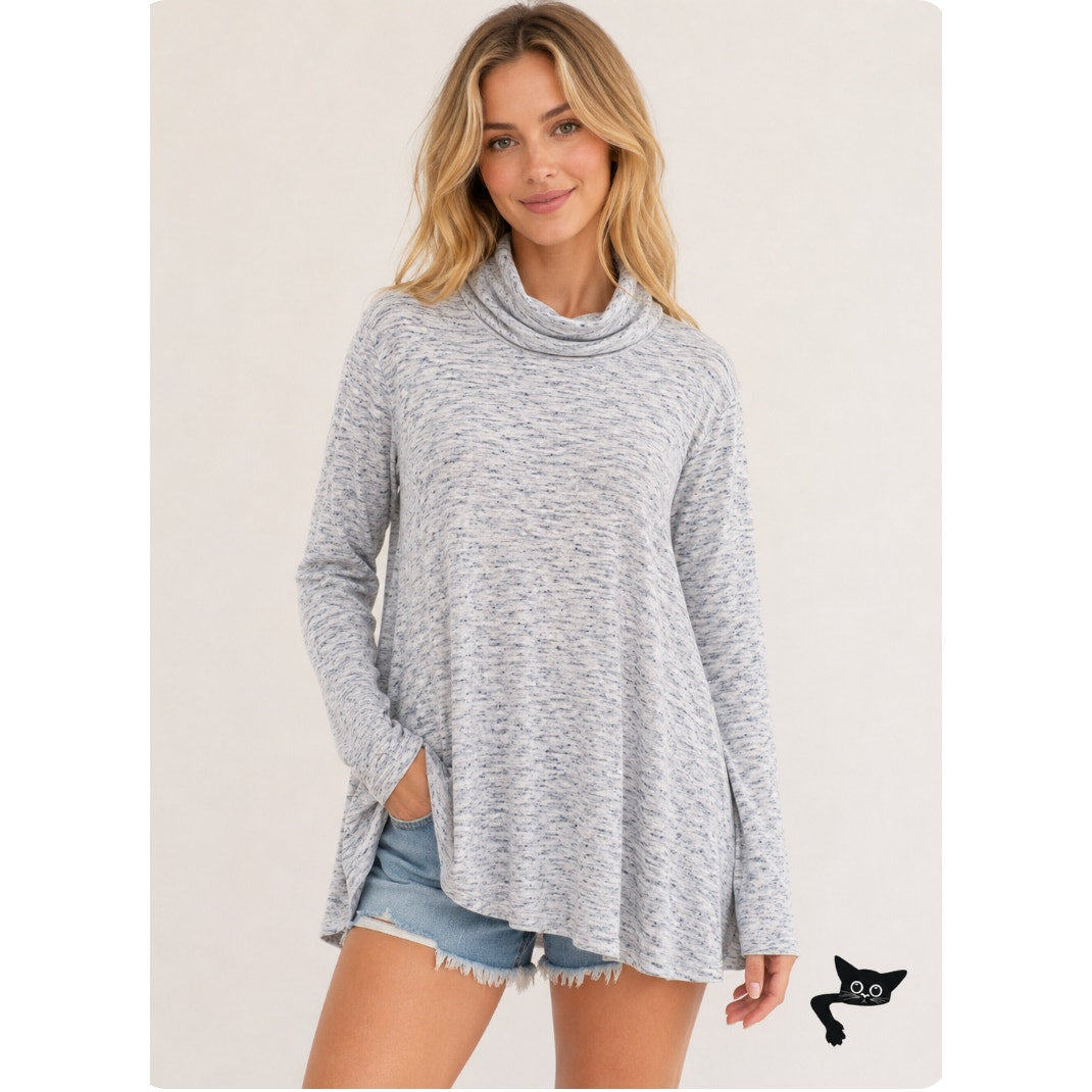 We The Free Ivory Multi-Color Long Sleeve Open Back Turtleneck Tunic Medium